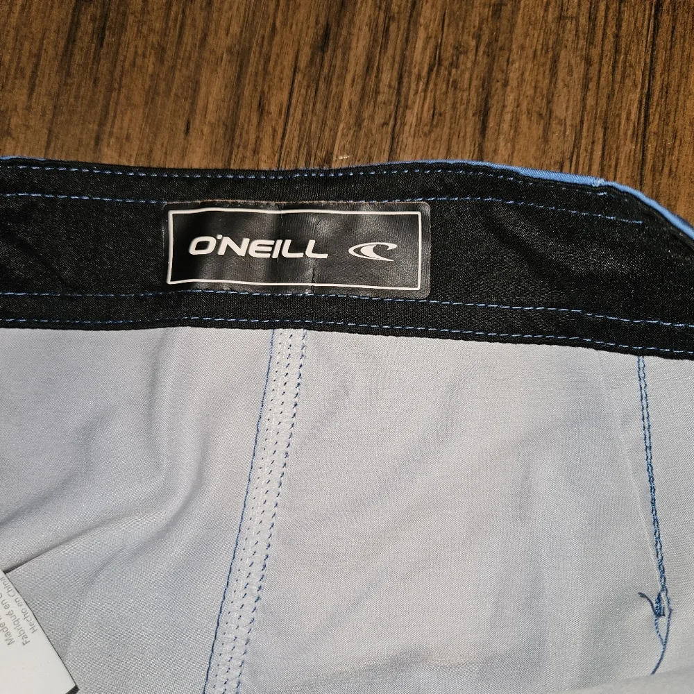 O'Neill 23 hybrid board shorts swim trunks striped surf beach blue yellow